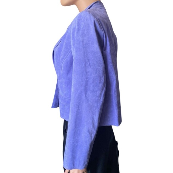 Vtg Ultrasuede Cropped Jacket Sz 14 ( S / M ) Purple Blazer Vegan Suede Washable - Picture 3 of 14